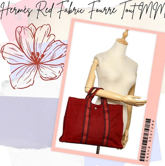 🌹 Hermès Red Fourre Tout MM Canvas Tote Bag NEW! - Picture 2 of 16